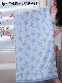 QIBHI 1/2/3件可選，純棉提花蝴蝶結棉質浴巾，1條小毛巾 (33*74cm) 或 1條浴巾 (70*140cm)，優雅清新甜美風，(2條毛巾 + 1條浴巾) 浴室裝飾浴巾，情人節禮物毛巾，婚禮裝飾，吸水且柔軟 - 藍色 - 查看 15