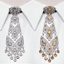 2Pcs Fashion Shiny Silver White & Champagne Rhinestone Ties, Integrated Adjustable Design, Elegant Men Accessories For Daily Date & Formal Occasions - White - View 2