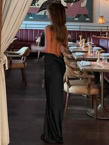 New Halter Evening Dress Deep V Neck Lace-Up - 黑色 - 查看 3