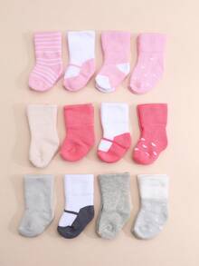 12 Pairs Baby Socks Solid Color Mid-Calf Socks Suitable For Daily Wear - Multicolor - View 6