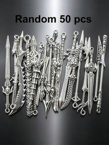 20/30/50/60/80/100pcs Mixed Vintage Silver Color Zinc Alloy Knight Sword, Gun And Bow Charms, Suitable For DIY Weapon Decorations, Jewelry Making And Crafts - Silver - View 15