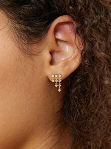 14k Gold Plated Earrings For Women,Delicate Multi-Layer Circul Zirconia Pendant Earrings Accessories,Hypoallergenic For Women Fashion Accessories - Gold - View 8