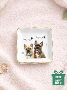 Customized Pet Photo Ring Dish, Personalized Floral Jewelry Tray, Personalized Watercolor Dog Portrait Ceramic Trinket Dish, Unique Jewelry Storage - Multicolor - View 4