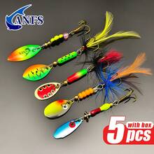 ANFS 5pcs/Set Fishing Lure Rotating Spoon Spinner Bait Hook Hard Metal Spinner Lure Set With Tackle Box, Gift Pack - Multicolor - View 7