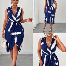 jianchaimaoyi02 Maweii Vestido sin mangas con cuello en V y estampado de talla grande - Azul marino - Ver 1