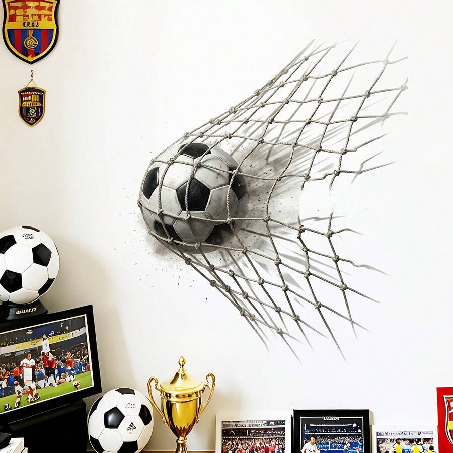 1pc Realistic Football Goal-Scoring Wall Sticker, Removable Self-Adhesive Waterproof PVC Sticker, Suitable For Bedrooms, Living Rooms, Hallways, Entryways, Bathrooms, And Home Decor. - Wall Stickers - View 1