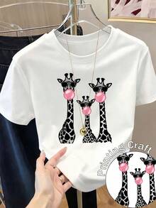 Women's Short-Sleeved Printed T-Shirt, Spring Clothing, Holiday Outfit, Black For Summer, Beach Look, Vacation, Country Style, Women's Office Outfit. - 白色 - 查看 1