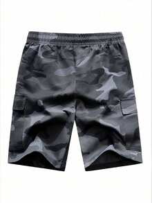 Plus Size Men's Summer Outdoor Casual Cargo Camouflage Shorts Street Style Versatile Knee Length Shorts - Dark Grey - View 3
