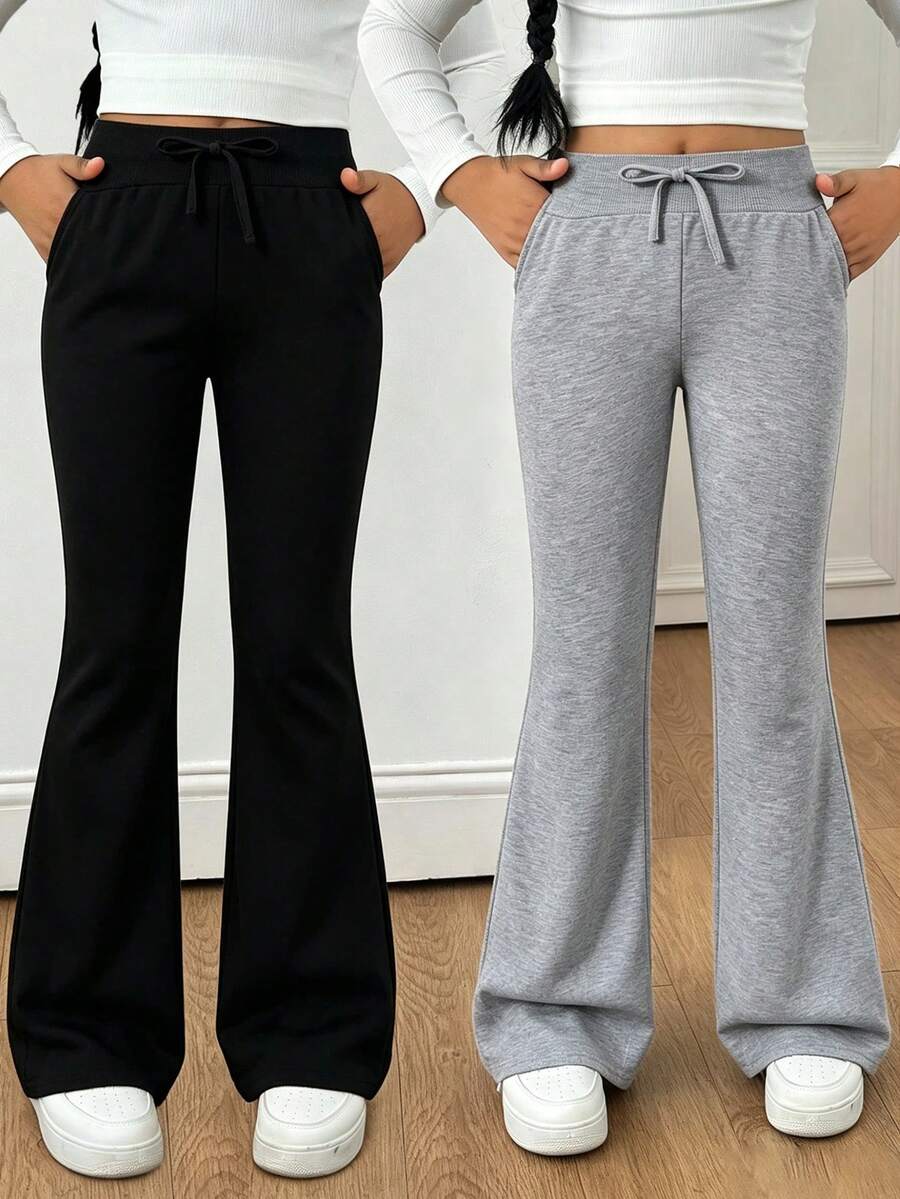 2pcs Girls' Casual Knit Jogger Pants Set - Multicolor - View 1
