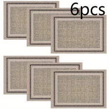 Multi-Pack Linen-Style Placemats With Classic Border Designs. 100% Polyester, Non-Slip, Heat-Resistant, Easy To Clean. Neutral Tone, Perfect For Everyday Meals And Home Decor. - Multicolor - View 13