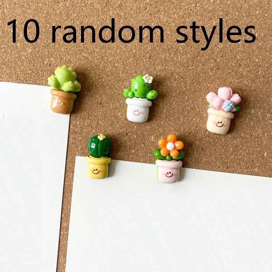 10/20pcs Plant Push Pins, Cute Cactus & Flower Shaped Cork Board Thumbtacks, Suitable For Photo Wall, Cork Board, Bulletin Board, School, Office Decor - Multicolor - View 1