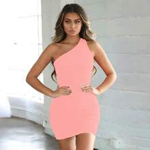 Nuevo Vestido negro de un hombro para fiesta y discoteca, Vestido Sexy de verano para mujer, minivestido ceñido sin mangas, Vestido de talla grande, Vestido informal blanco - Rosa - Ver 1