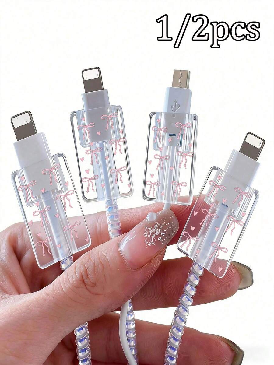 Ống bảo vệ cáp dữ liệu in hình nơ hồng, chống hư hại, vỏ bảo vệ tránh gãy vỡ, phù hợp với nhiều loại sạc, món quà tuyệt vời cho bạn bè, gia đình, Ngày của Mẹ, mùa tựu trường, phụ kiện sạc, vật dụng cần thiết cho văn phòng. - Nhiều màu - Xem 1