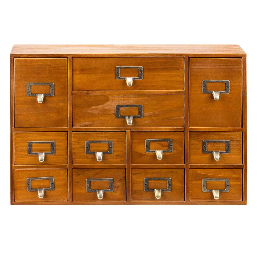 Apothecary Style Drawer Organizer, 12 Drawers For Tea Bags And Herbs - Brown - View 1