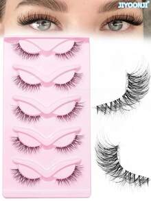 5 Pairs Natural Long Wispy Fishtail Criss-Cross Transparent Band False Eyelashes, Elongated Eye Tail - Black - View 1
