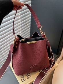 Leopard Print, Classic Vintage Women's Handbag With Premium Texture And Wide Strap, Shoulder Bag And Crossbody Bag For Work, Going To The Office, Dates, Shopping, Sophisticated Urban Everyday Bag - 灰色 - 查看 6