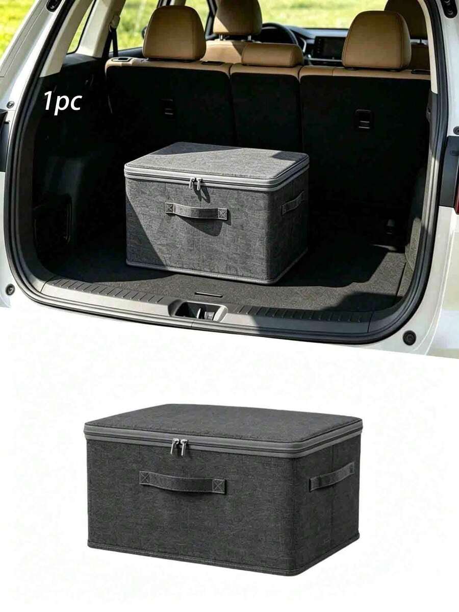 1個大容量可折疊汽車後車廂收納箱，附蓋子與把手 - 防水收納盒，適用於SUV與轎車 - 多功能可折疊貨物箱，可用於衣物、床上用品、雜貨與衣櫥收納
