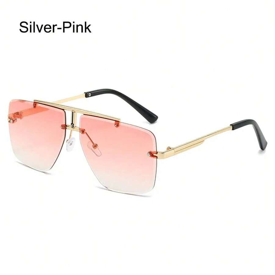 Men's Square Rimless With Double Bridge And Frame, With Protection And Gradient Lenses - Silver-pink - View 1