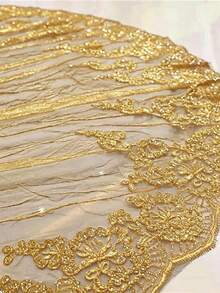 European And American Style Sequin Lace Long High-End Luxury Wedding Dress With Versatile Train And Shawl - Gold - View 5