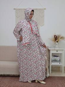 Sultan Women's Comfortable Breathable Lace Long Prayer Robe Fashion Print Dress White - White - View 3