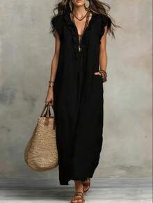 2026 European And American Spring And Summer New Bohemian Flying Sleeves And Ground Length - Hitam - View 6