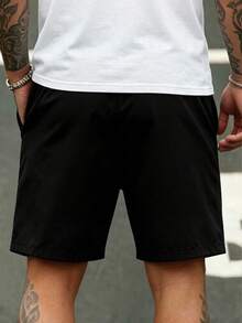 Men's Black Sports Casual Shorts With Drawstring Waist - Black - View 3
