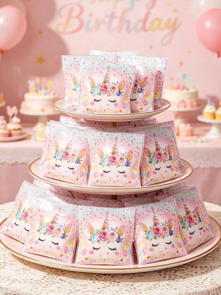 50pcs Unicorn Self-Sealing Candy Bags, Unicorn Birthday Self-Adhesive Bags, Babe Shower Small Gift Bags, Gender Reveal Snack Cookie Packaging Bags, Wedding Decor, Birthday Gifts, Party Favors
