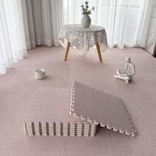 12片/組新款仿劍麻互鎖拼圖地毯磚，120cm*90cm*0.6cm，裝飾性模組化地板墊，輕量可水洗地毯，不掉毛、不褪色，舒適布料，仿劍麻面層搭配EVA底層，可自由裁剪，適用於臥室、客廳、書房、遊戲室及日常居家場景 - 粉色 - 查看 13