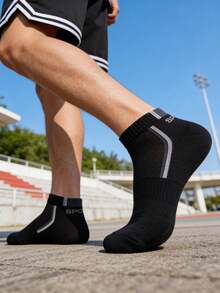 10 pares de calcetines negros simples de tripulación atlética para hombres con detalle de letra, para gimnasio - Negro - Ver 8