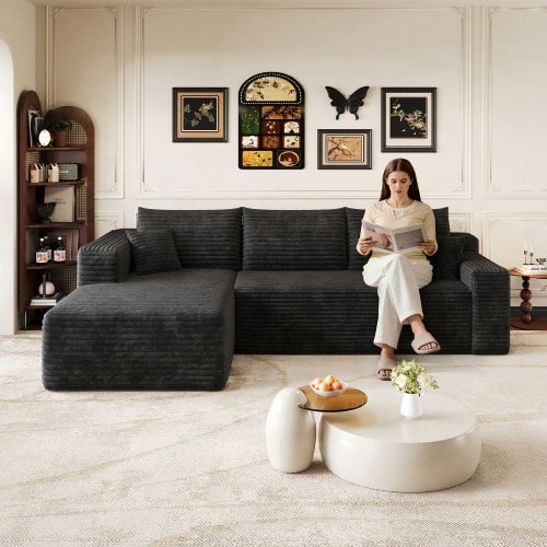 241cm Wolkenmotiv-Sofa, Modern Minimalist Bekleidete Couchen, Comfortable L-Förmiger Sofa Für Den Wohnraum, Tiefer Sitz Mit Ecke, Ohne Erforderlich Assembly, Schwarz