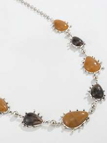 1pc Retro Bohemian Style Geometric Teardrop Resin Chain Waist Chain, Punk Style Elegant Sexy Creative Personalized Design Patchwork Color Block Body Chain, Suitable For Daily Wear, Party And Banquet - Silver - View 5
