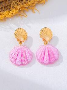 1 Pair Ocean Series Candy Color Dopamine Resin Patch Shell Earrings For Daily, Party, Vacation Wear - Pink - View 2