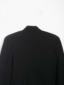 THREADLY Spring/Autumn New Women's New Chinese Style Button Up Collar Long Sleeve Padded Shoulder Slim Fit Blazer Jacket Black - Black - View 4