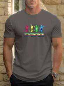 Camiseta de manga corta casual de verano para hombre con diseño de kayak LIVE LOVE - Negro - Ver 6