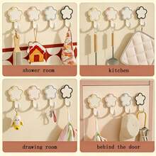 Cute Flower-Shaped Wall Hooks, Drill-Free Strong Adhesive Hooks For Hanging Keys, Hats, Towels And Bags, Waterproof Heavy-Duty Hooks For Bathroom, Kitchen And Entryway, Random Color - Multicolor - View 8