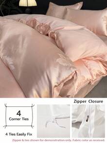 提花被套組 3件組 (1件被套 + 2件枕套，不含被芯與枕芯)，少女公主風臥室氛圍，親膚寢具組，舒適柔軟透氣蓬鬆百搭，可機洗四季適用 - 杏色 - 查看 5