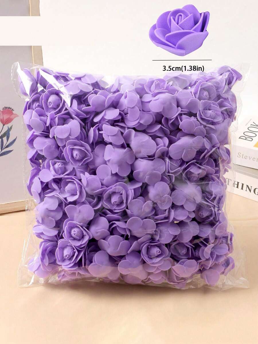 50/100/200/300/400/500个迷你泡沫玫瑰花头,人造花泡沫假花散装,适用于DIY工艺品、婚礼花束、餐桌摆饰、花艺布置、派对餐桌装饰、家居装饰 - 紫色 - 查看 1
