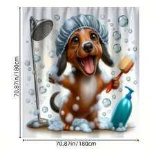 Charming Scenery, Soft & Waterproof Shower Curtain With Cute Cartoon Design - Includes Hooks, Perfect For Bathroom Decor - Baby Blue - View 2