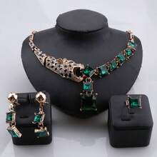 1 set Conjunto de joyas de collar, aretes y anillo con cristal azul con estampado de leopardo, adecuado para que las mujeres lo usen en bodas, bailes, fiestas y banquetes - juego de 4 piezas - Ver 19