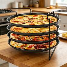 Home Kitchen Pizza Bakeware, 4PCS 11" Non-Stick Perforated Pans With Cooling Rack - Black - View 5