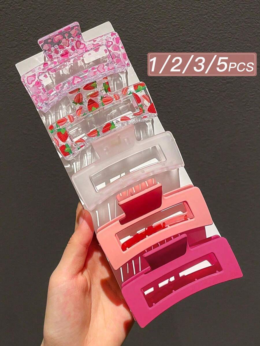 1/2/3/5件裝 女款粉色時尚簡約方形髮夾,適合日常使用與送禮 - 彩色 - 查看 1