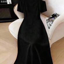 yonghongmaoyi1  Vestido envolvente de unicolor elegante y holgado para tallas grandes, para el verano - Azul marino - Ver 3