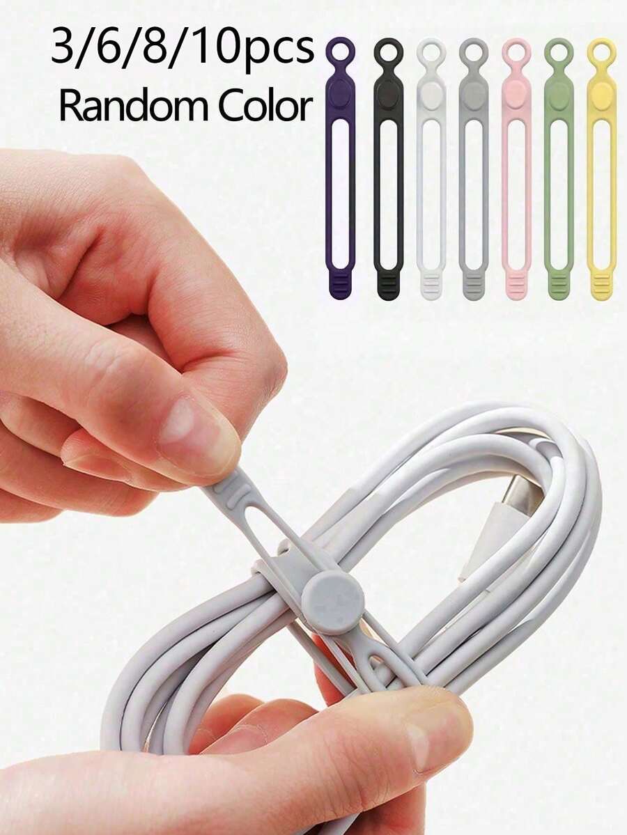 3/6/8/10pcs Silicone Cable Ties,Silicone Cable Management Ties,Reusable, Suitable For Headphones, Phone Chargers, Mice, Audio Equipment, Computers, Etc. (Random Colors) - Multicolor - View 1