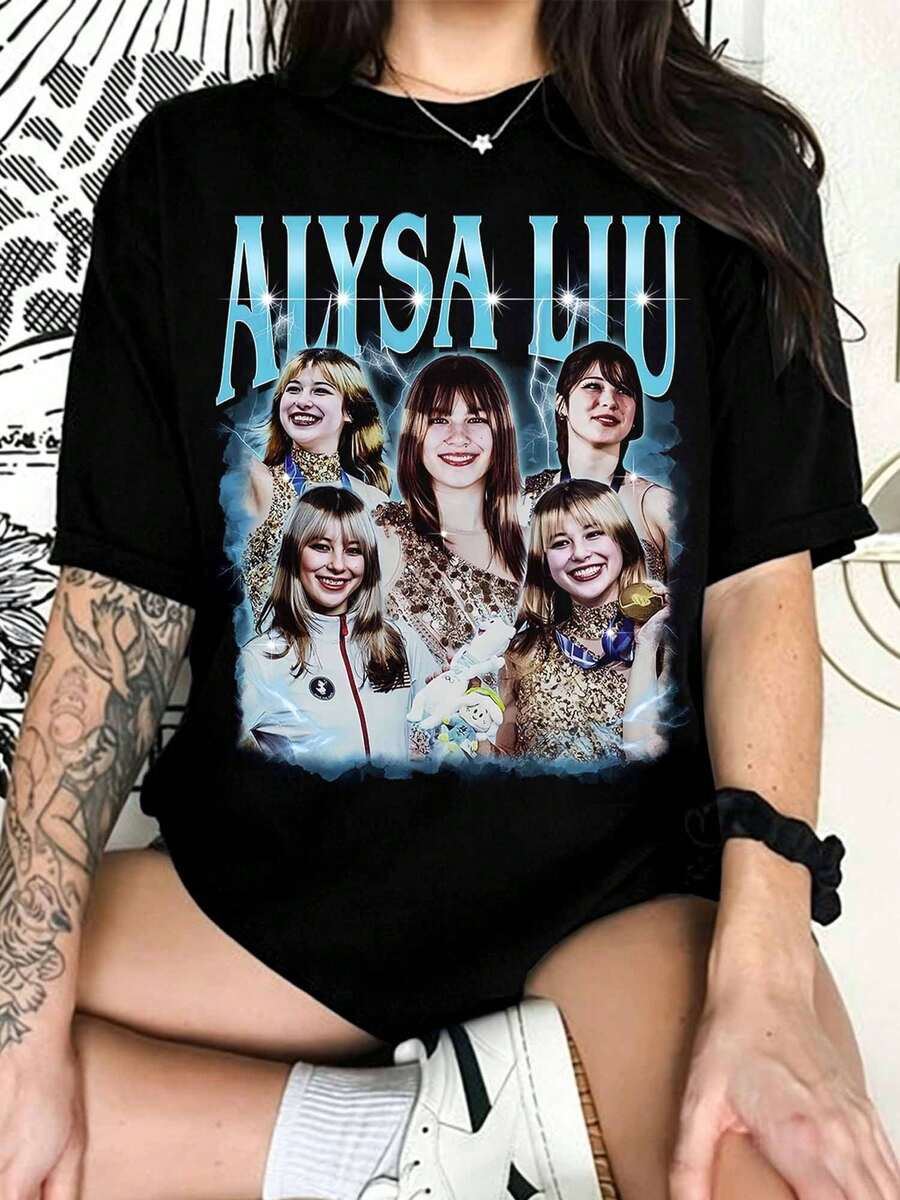 Alysa Liu T-Shirt, Alysa Liu Figure Skating T-Shirt, Alysa Liu Gift For Fans, Alysa Liu Graphic, Ice Skater T-Shirt, Alysa Liu Unisex T-Shirt - 黑色 - 查看 1