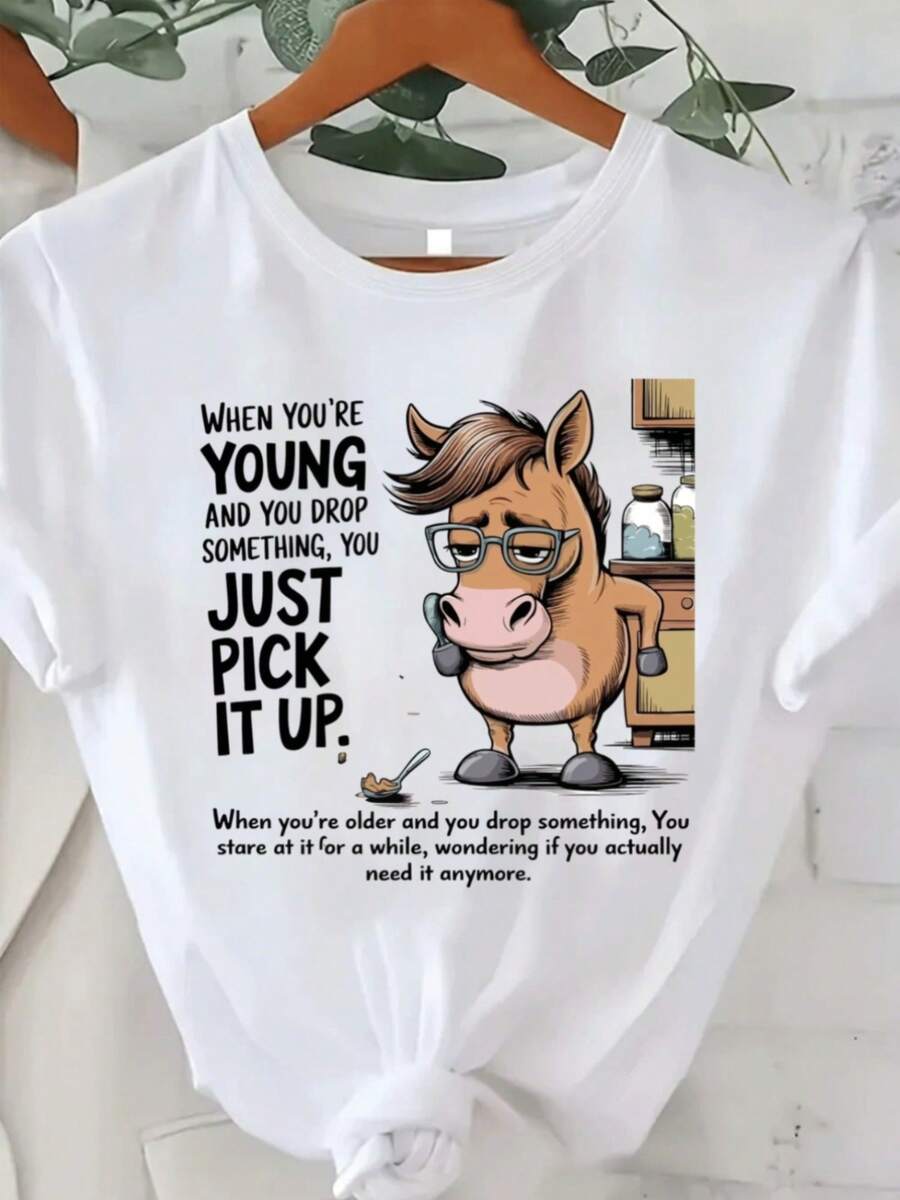 Men's Funny T-Shirt With 'When You're Young' Saying - Ultra Soft, Breathable, Moisture-Wicking, Crew Neck, With A Humorous Saying, Casual Summer And Year-Round Wear, Ad - 黑 - 查看 1