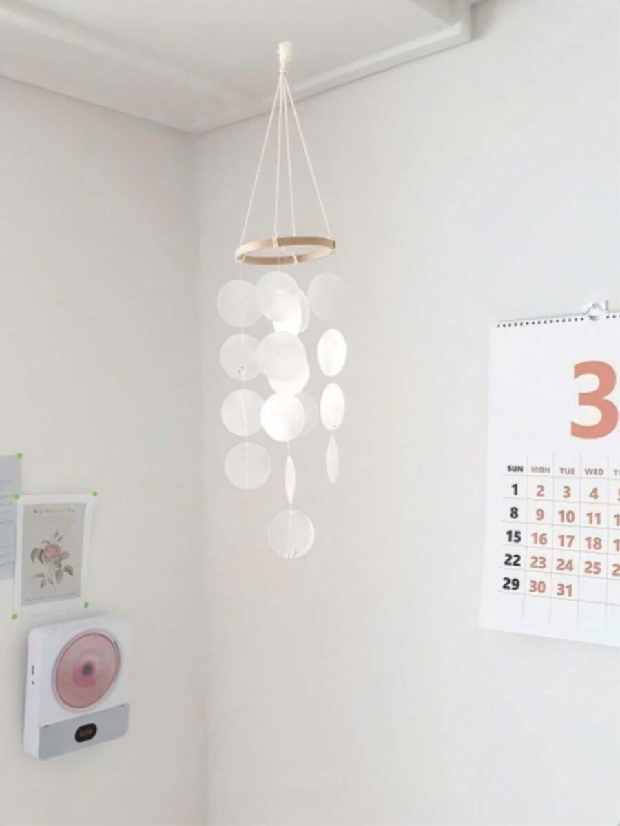 1-Piece Natural Shell Wind Chime Art Bohemian-Style Hanging Dreamcatcher Room Decoration Gift With Zen Charm And Soft Tones - White - View 1