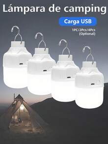 4pcs/2pcs/1pc Multi-Function LED Bulb Camping Light, Super Bright USB Rechargeable Tent Lamp, Suitable For Camping Gear, Emergency Use And Yard Decoration - Cold White - View 2