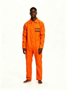 1 buah Pakaian Pria (Jumpsuit) Seragam Penjara COS Kostum Narapidana Pesta Pakaian Penjara Kostum Panggung Permainan Peran Pakaian Pertunjukan - Jeruk - View 6