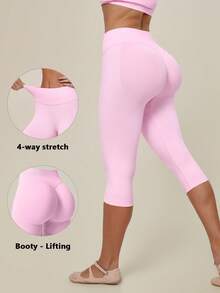 TimeOff Women's 1pc Solid Color Tummy Control Butt Lifting Slimming Sports Mid-Length Shorts - Pink - View 1