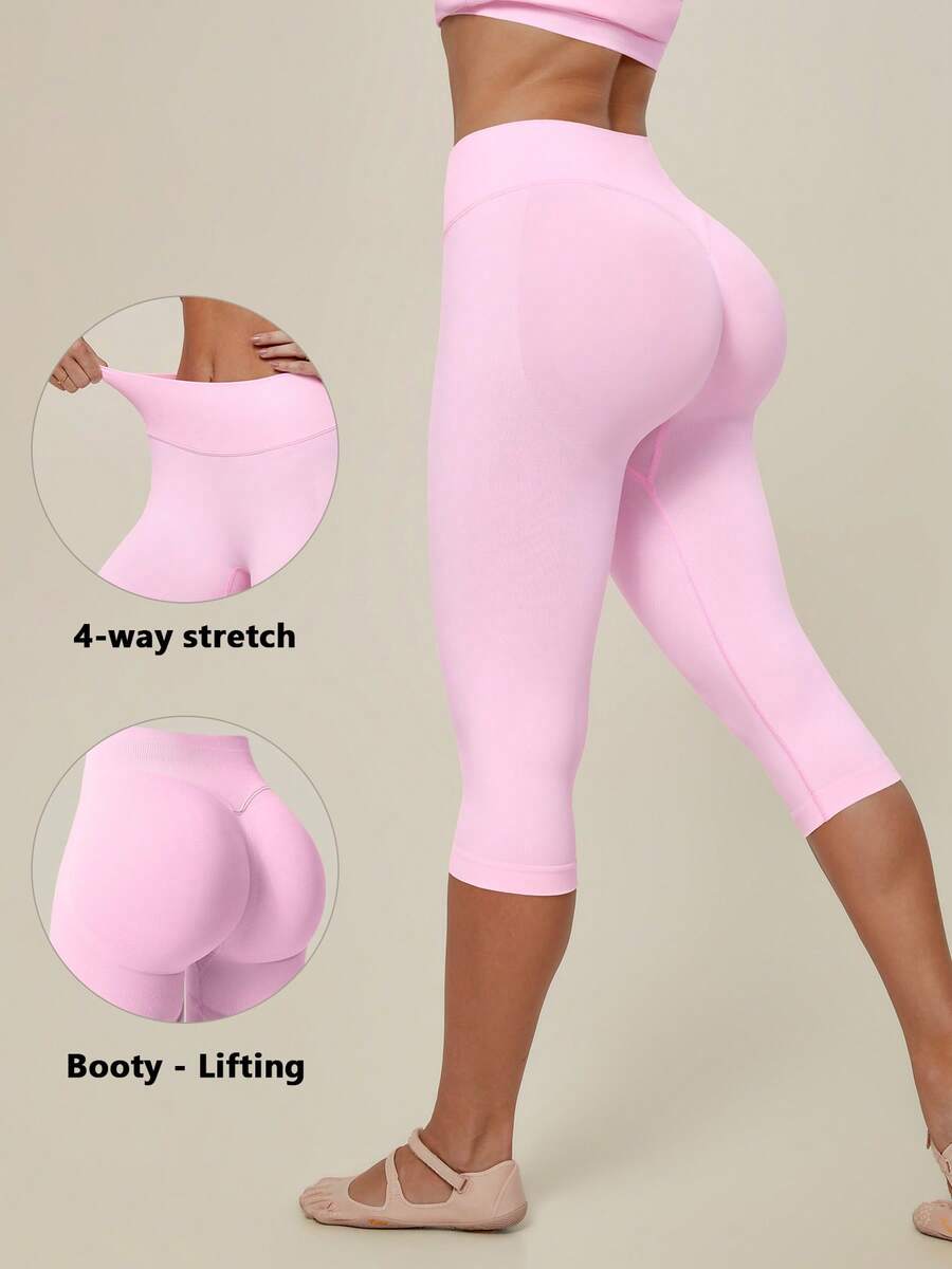 TimeOff Women's 1pc Solid Color Tummy Control Butt Lifting Slimming Sports Mid-Length Shorts - Pink - View 1